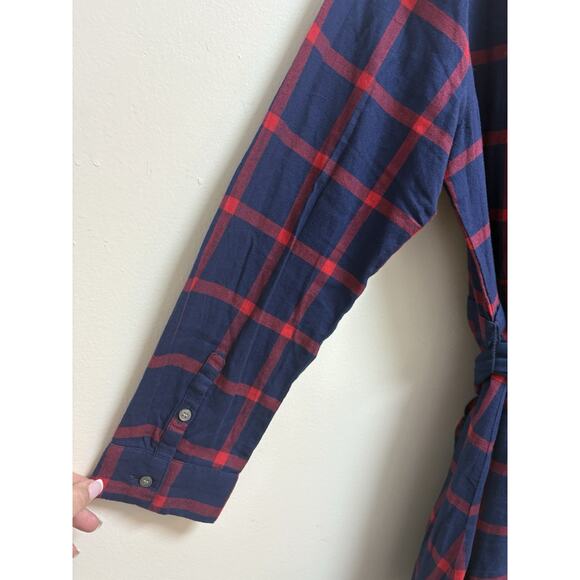 J Crew Plaid Shirt Dress Navy Red Belted Button Front Cotton Size 8 - Picture 4 of 8